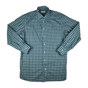 Eton Contemporary Shirt Mens 16 Green Black Gingham Plaid Long Sleeve Preppy
